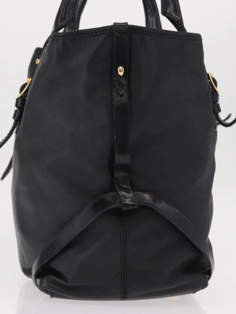 BURBERRY Tote Bag Leather Black Gold Auth - Picture 4 of 16